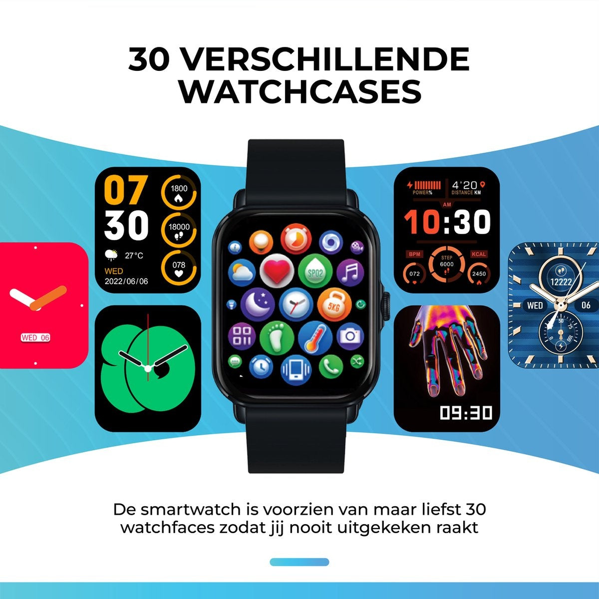 AyeWay Smartwatch - Waterdicht & Touchscreen - 70 Sportmodes - Met App - Smartwatch Heren & Dames - Zwart
