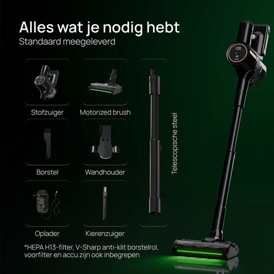 Skrub Steelstofzuiger Draadloos 500W - 60 Min - 32kPa - HEPA H13 - Kruimeldief - Snoerloze Stofzuiger zonder zak
