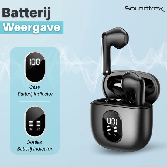 Soundtrex X-Pro Draadloze oordopjes - Bluetooth Oordopjes - Oortjes draadloos - Earpods - LED Display - Bluetooth 5.3 - Zwart