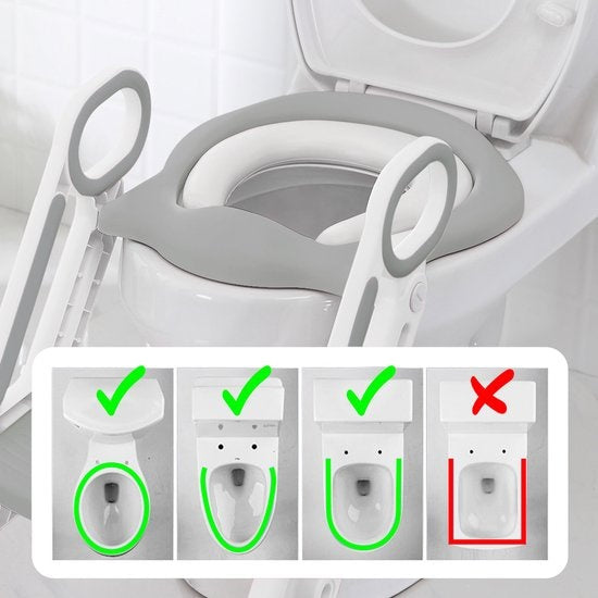 LifeGoods WC Verkleiner met Trapje - Toilettrainer met Opstapje - Potje peuter - 2 tot 7 Jaar - Grijs/Wit