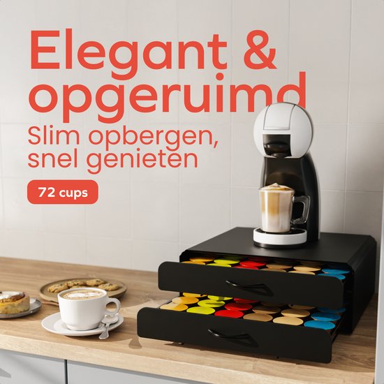 KitchenBrothers Koffiecups Houder - Capsulehouder - Geschikt voor Dolce Gusto - 72 Cups - Cuphouder - Met 2 Lades - Zwart