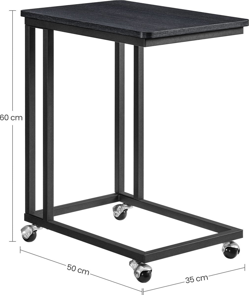 O'DADDY® Bijzettafel - bijzettafels - bijzettafel metaal met hout - bijzettafeltje - tafeltje - salontafels - bijzettafel zwart - bedtafeltje met wielen - bijzet tafel wielen - sidetable - bijzettafels met wielen - 50 x 35 x 55 cm - zwart - grijs