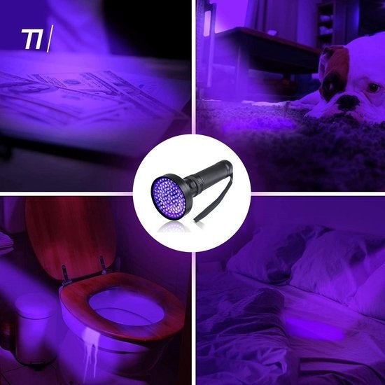 TIKKENS UV Lamp XXL - UV Zaklamp -100 Ultraviolet LED's - Blacklight Zaklamp - Detector Urine, Vals Geld, Overige Vlekken - 395nm