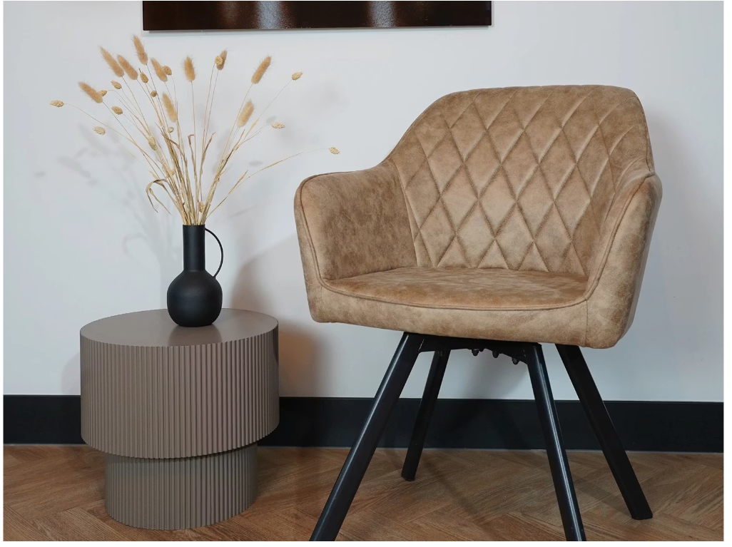 Meubel 31 Brione - Eetkamerstoel Duopack - 360° Draaibaar - H 83 x B 59 cm - Microvezel/Staal - Taupe