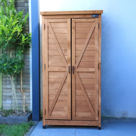 AXI Hugo houten opbergkast Coffee Bruin - Tuinkast met Verzinkt dak - 3 legplanken en bodem - FSC hout - Magneetsluiting - 85x52x174cm