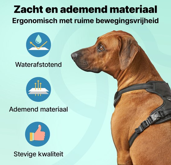 Jake & Jacky Hondentuig – Anti-Trek Y-tuig met Reflecterende Naden – Maat L – Zwart