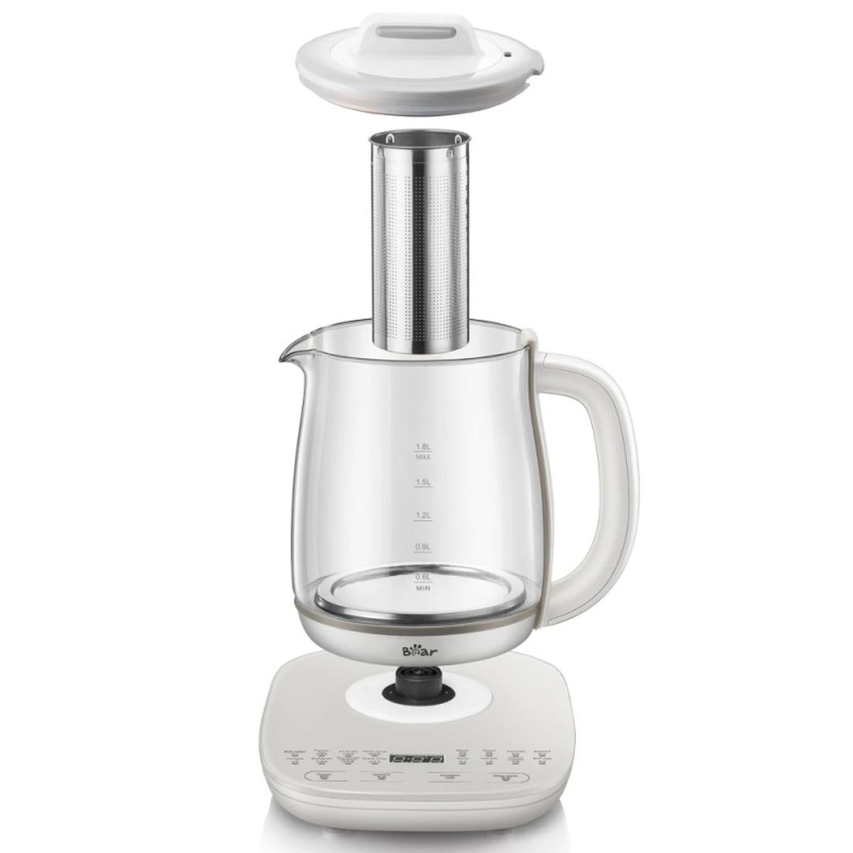 Bear YSH-C18R6 1,8 L Multifunctionele Waterkoker – 16-in-1 – Thee, Soep & Hotpot – Digitale Bediening – Glazen Kan – 1000-1200 W – Wit