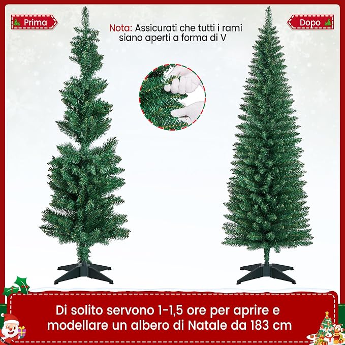 Yaheetech Kunstkerstboom Slank 183 cm - Groen - 390 Tips met Standaard
