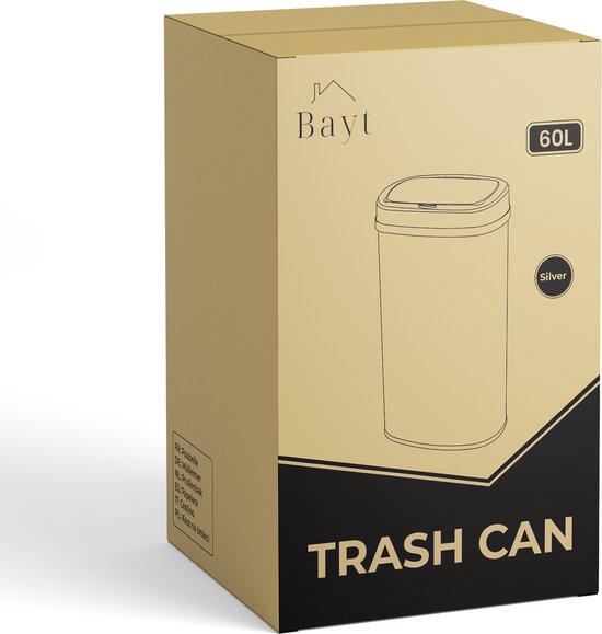 Bayt Prullenbak - Prullenbak 60 Liter - Vuilnisbak - Afvalbak - Metaal - Zilver