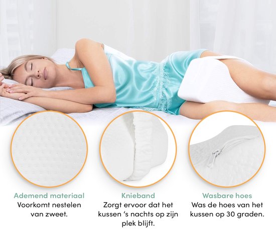 Loti Kniekussen voor in bed - Orthopedisch Kniekussen met band - Ergonomisch Beenkussen - Houding Correctie – Zijslaapkussen – Traagschuim - Zijslaper - Kussen Benen - Zandloper