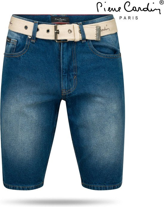Pierre Cardin - Heren Bermuda met Gratis Riem - Mid Wash - Denim - Maat L