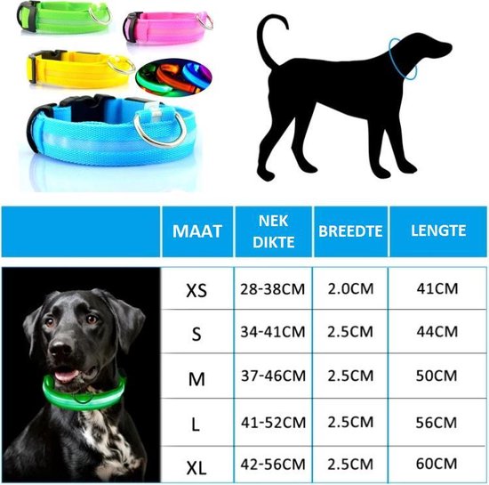 Lichtgevende Halsband LED Maat XL 42 - 56 cm USB Oplaadbaar Hondenhalsband Puppy Riem - Blauw Hond Dog Kat Kitten Cat - Dutchwide