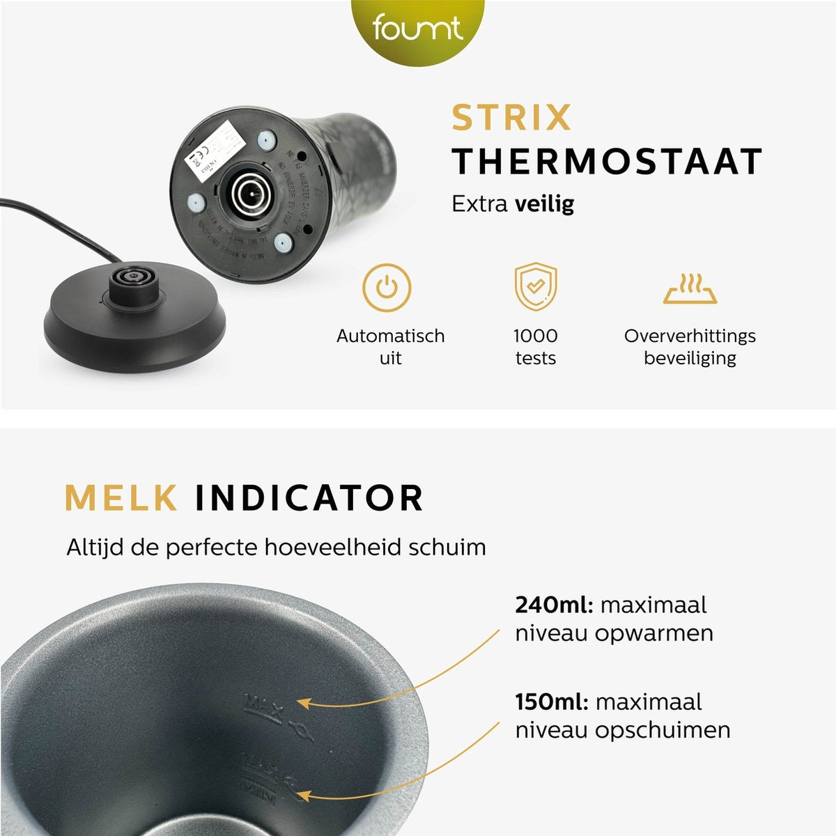 Ocina Elektrische Melkopschuimer - 4 in 1 - 240 ML - Zwart
