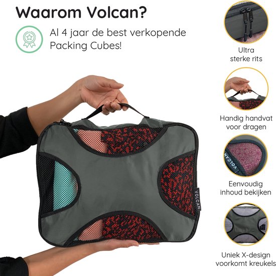 Volcan Inpakblokjes - Koffer Organizer Set - Rugzak en Koffer - 4-Delig - Reiscubes - Groen