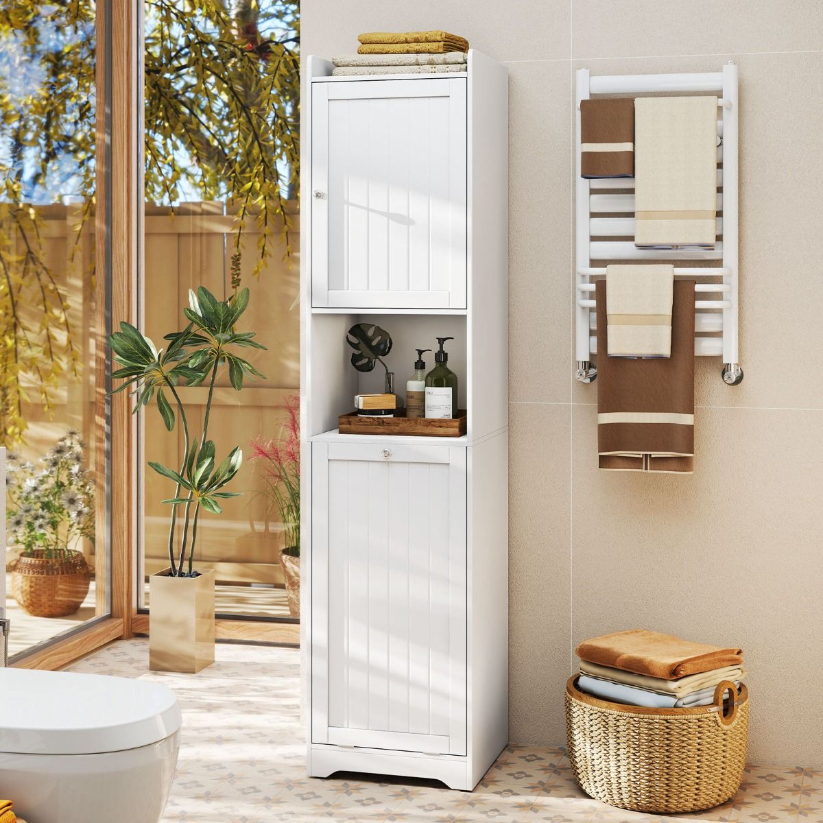 Coast Badkamerkast met waszak - hoge smalle opbergkast - verstelbare plank - wit 170 cm