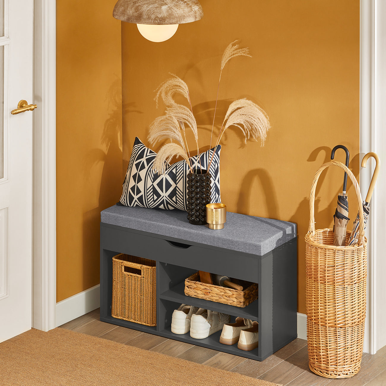 SoBuy Schoenenkast met Zitvlak - 80 x 30 x 46 cm - Zwart/ Grijs