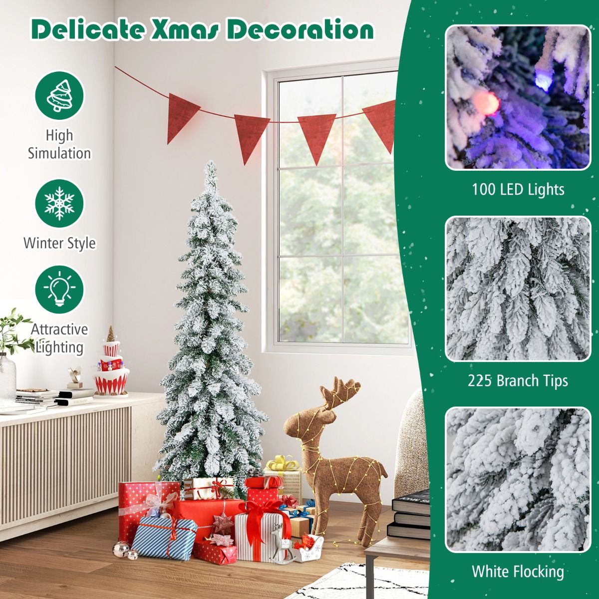 Coast 120 cm gevlokte kunstkerstboom - groen/wit met 225 takpunten en 100 LED-lampjes
