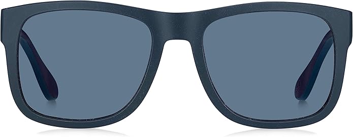 Tommy Hilfiger TH1556/S Rechthoekige Zonnebril - Blauw/Rood/Wit Montuur - Blauwe UV400 Polycarbonaat Lenzen