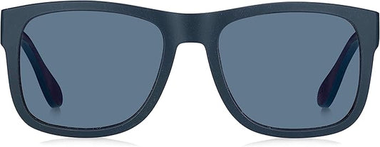 Tommy Hilfiger TH1556/S Rechthoekige Zonnebril - Blauw/Rood/Wit Montuur - Blauwe UV400 Polycarbonaat Lenzen