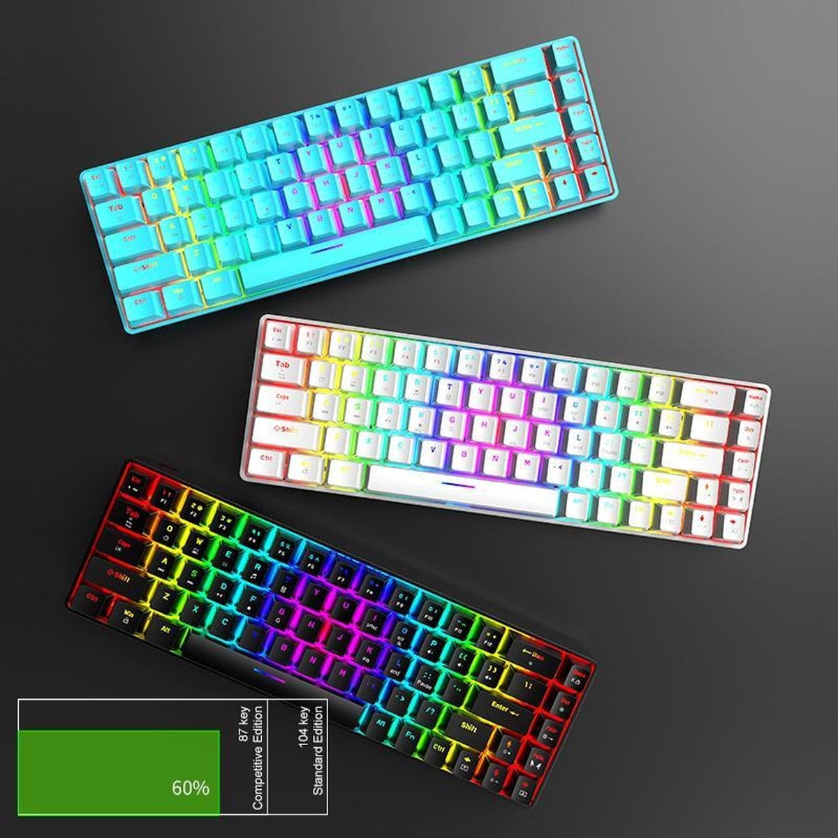 T8 RGB Mechanisch 68Keys gaming toetsenbord - Windows/Mac game toetsenbord - Brown Switch - QWERTY - Mechanical Keyboard - Zwart
