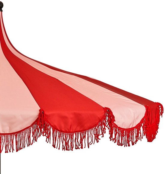 Mica Decorations Kim Gestreepte Parasol met Draagtas - Stokparasol 238 x Ø235 cm - Tuin of Balkonparasol - Polyester, Staal - Rood