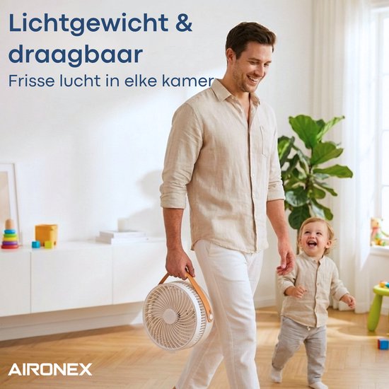 Aironex Opvouwbare Draagbare Ventilator – Stille Tafelventilator & Staande Ventilator – USB Oplaadbaar en Draadloos met LED-licht – Compacte Mini Ventilator voor Bureau, Slaapkamer, Thuis, Kantoor & Camping - Ventilatoren