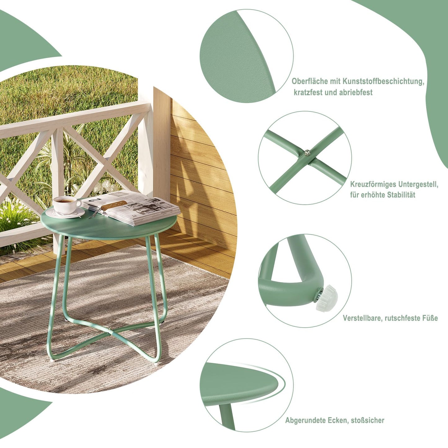 Esituro Bijzettafel - Ø45cm - Hoogte 45cm - Metaal - Groen