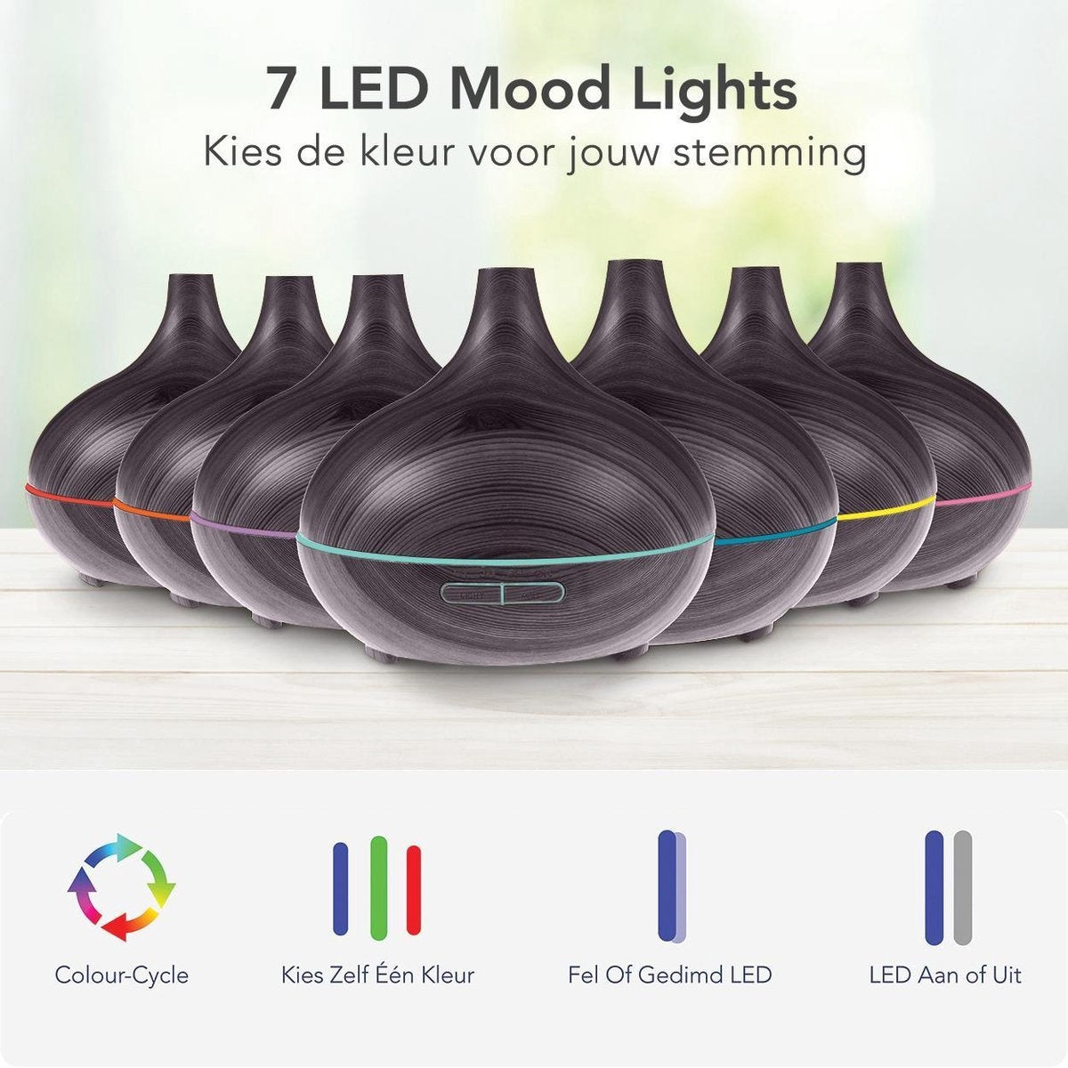 Auronic Aroma Diffuser - 300 ml - Luchtbevochtiger - 7 LED Kleuren - Incl. 2x Olie - Donkerbruin