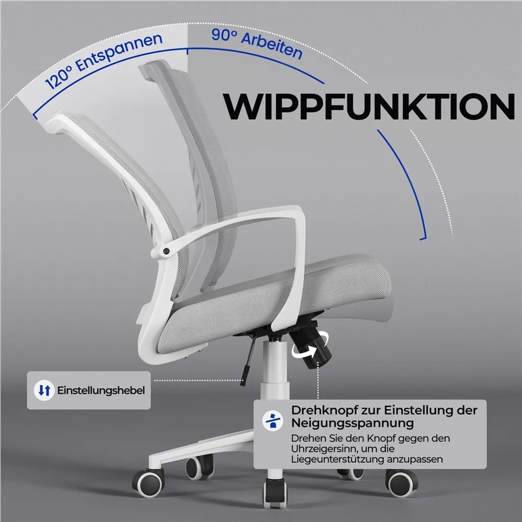 Yaheetech Bureaustoel - Ergonomisch - Lichtgrijs - Verstelbaar