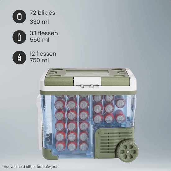 Auronic Elektrische Koelbox - Compressor - 50L - 12V en 240 volt - Camping Koelkast - Frigobox Auto - Met Wielen en Hendel - Groen
