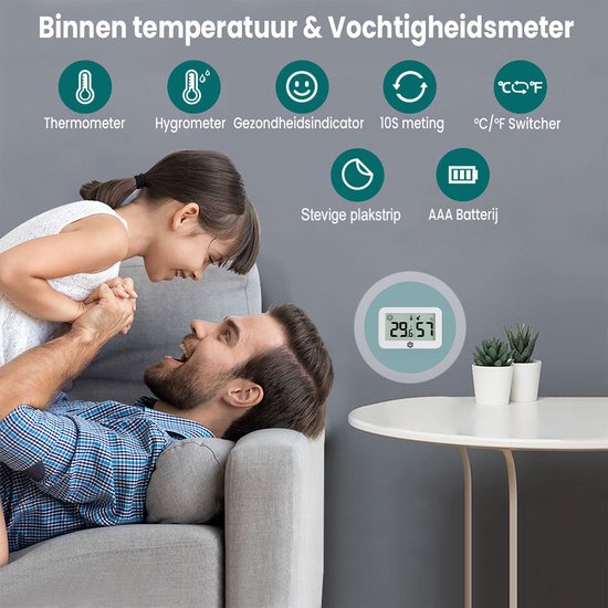 Ease Electronicz Hygrometer & Thermometer - Weerstation - Luchtvochtigheidsmeter - Thermometer Voor Binnen - Incl. Batterij en Plakstrip