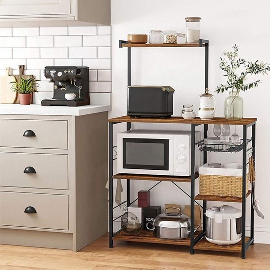 Goliving Keukenkast – Keukenrek Staand – Magnetronkast – Organizer – Metaal – Hout – 90 x 40 x 132 cm – Bruin