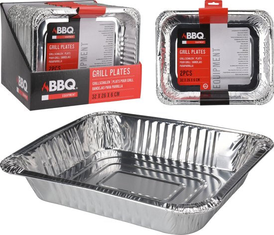 Set van 2x stuks barbecue bereidingsbakken rechthoek 32 x 26 x 6 cm - Vlees grillen - BBQ rooster