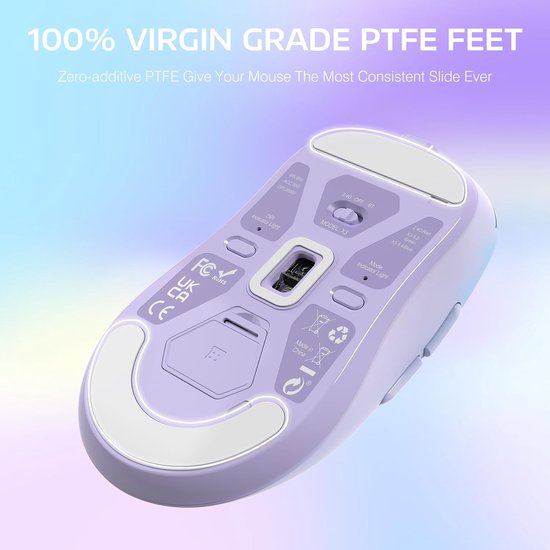 ATTACK SHARK Draadloze Gaming Muis - Bekabeld/2.4G/BT5.4 - Lichtgewicht 49G - PAW3395 - 26000DPI - Lavender