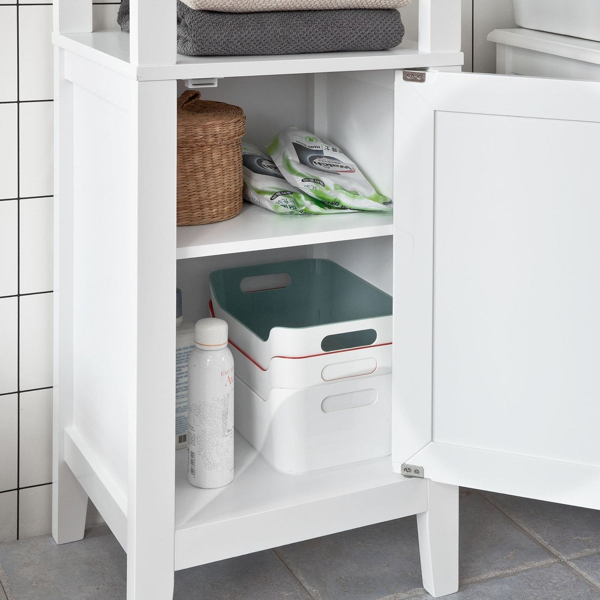 SoBuy Hoge Badkamerkast - 3 Vakken 1 Deur - Wit - 40x150x33 cm