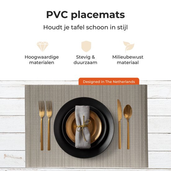 Castagnola Placemats - Placemat van Kunststof - Onderlegger - Onderzetter - Placemats Plastic en PVC - 6 Stuks - 45 x 30 cm - Bruin