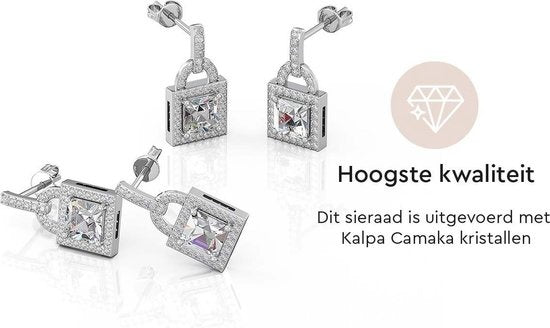 Yolora Dames Oorbellen Slotje - Kalpa Camaka Kristallen - Zilverkleurig - 18K Witgoud Verguld - Vrouwen Oorhangers Zilver - Sieraden - Luxe Giftbox - Geschenkdoos - Cadeau doos - Mooie Cadeauverpakking - Moederdag Cadeautje