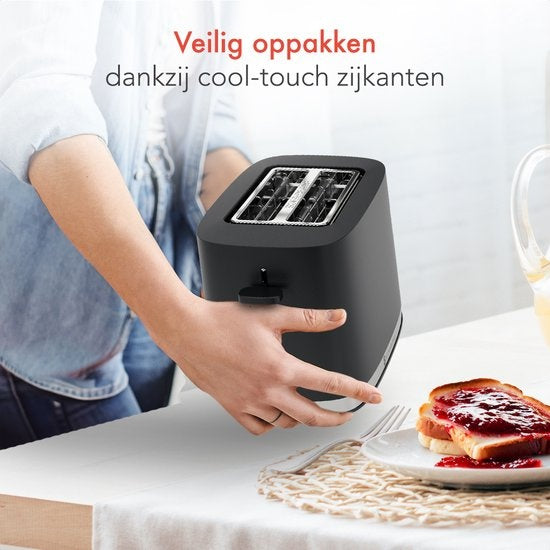 KitchenBrothers Broodrooster - Broodrooster - 6 Warmteniveaus - 2 Extra Brede Sleuven - 870W - Zwart