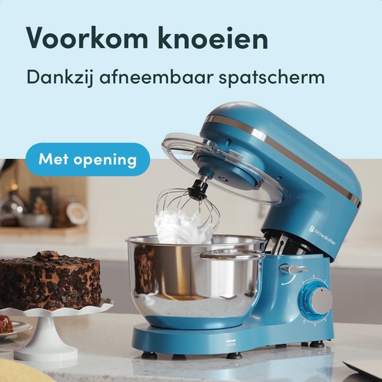 KitchenBrothers Keukenmachine - Keukenrobot - 6,2L - Mixer met Mengkom - Keukenmixer - 2000W - Pastel Blauw