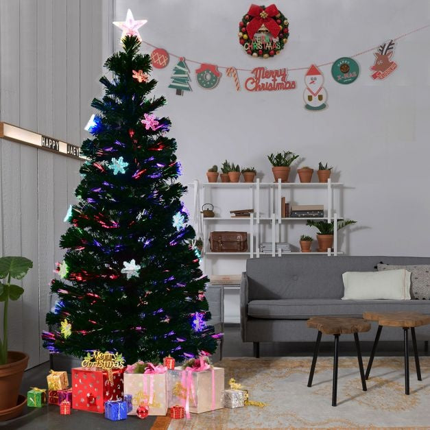 Coast Kerstboom met Gekleurde Glasvezel Verlichting en Kerststerren - 180cm - Groen
