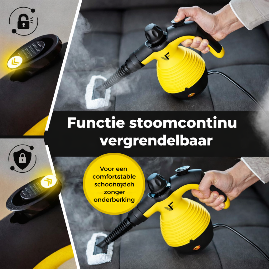 Neighbour's friend Handstoomreiniger - Stoomregeling - Inclusief 10 accessoires - 350 ml tank - Geel