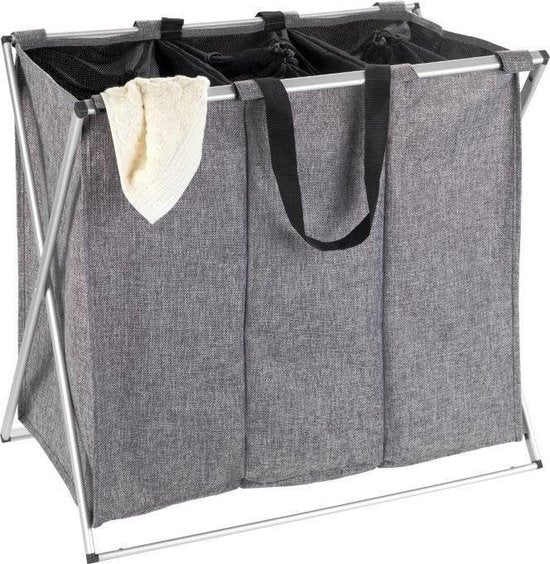 Wenko 3 vaks wasmand trekkoordsluiting - 3-vaks - zonder deksel - 130 liter