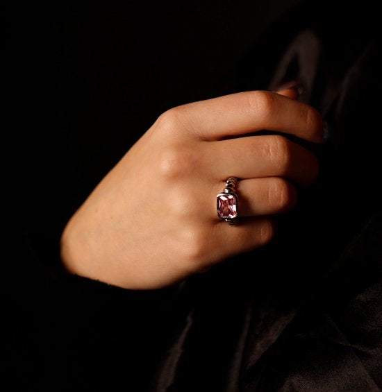 Laura Ferini Verstelbare Dames Ring Cepina Zilver - Ring met Roze Zirkonia Kristal - Zilverkleurig Vrouwen Sieraad - Waterproof Roestvrij Staal - RVS Sieraden - Accessoires