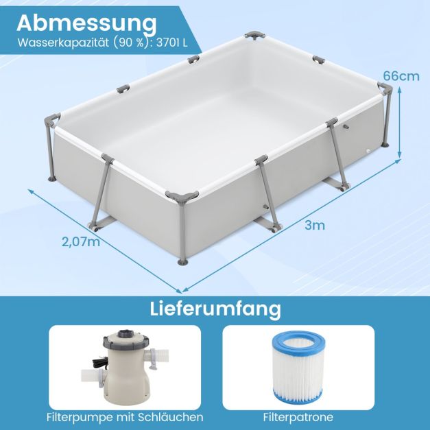 Coast Opzetzwembad met Filterpomp – Rechthoekig Zwembad 300 x 207 x 66 cm – Grijs