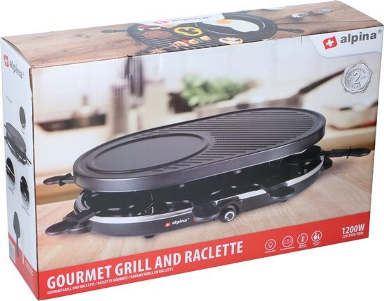 Alpina Gourmetstel - Bakplaat - met Pannetjes en Spatels - 1200W - 8 Personen