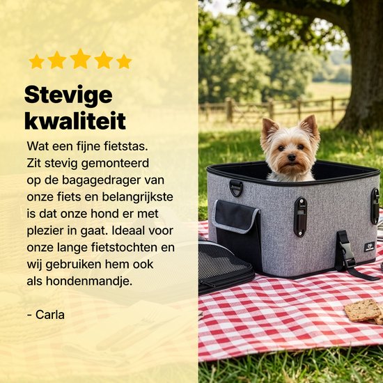 Jake en Jacky Hondenfietsmand - Fietsmand Hond Achterop - Hondenmand Fiets - Autostoel Hond - Kleine Hond max 12 kg - 35x30x31 cm