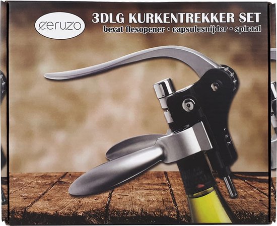 Kurkentrekker Deluxe - Hefboomopener - zwart - 19x4x14 cm