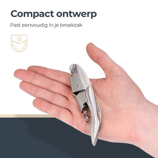 Castagnola Kurkentrekker - Kelnermes - Wijnopener - Wijn opener - Flesopener - Hefboom - Deluxe - Volledig RVS