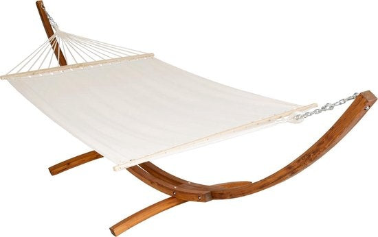 tectake® - XXL hangmat hardhouten frame - ligmat schommelmat - 415 x 150 x 124 cm - 401995