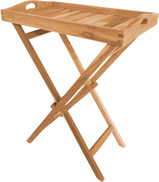 AXI Lora Teak Bijzettafel Opklapbaar – Met Afneembaar Dienblad – 60 x 35 x 75 cm – Teakhout – Lichtgewicht – Inklapbaar – Voor Tuin, Terras en Balkon